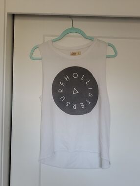 Hollister White Tank with Gray Circular Logo